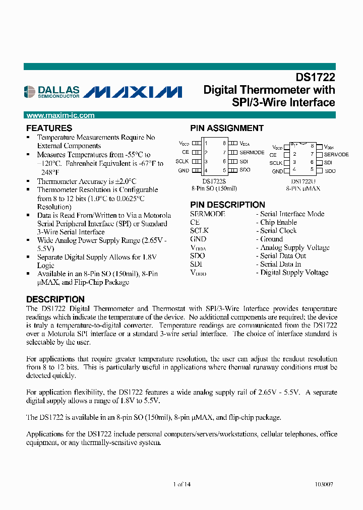 DS1722U_332900.PDF Datasheet