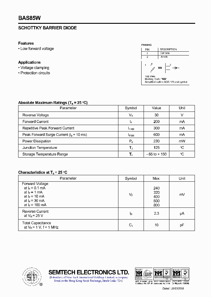BAS85W_543955.PDF Datasheet