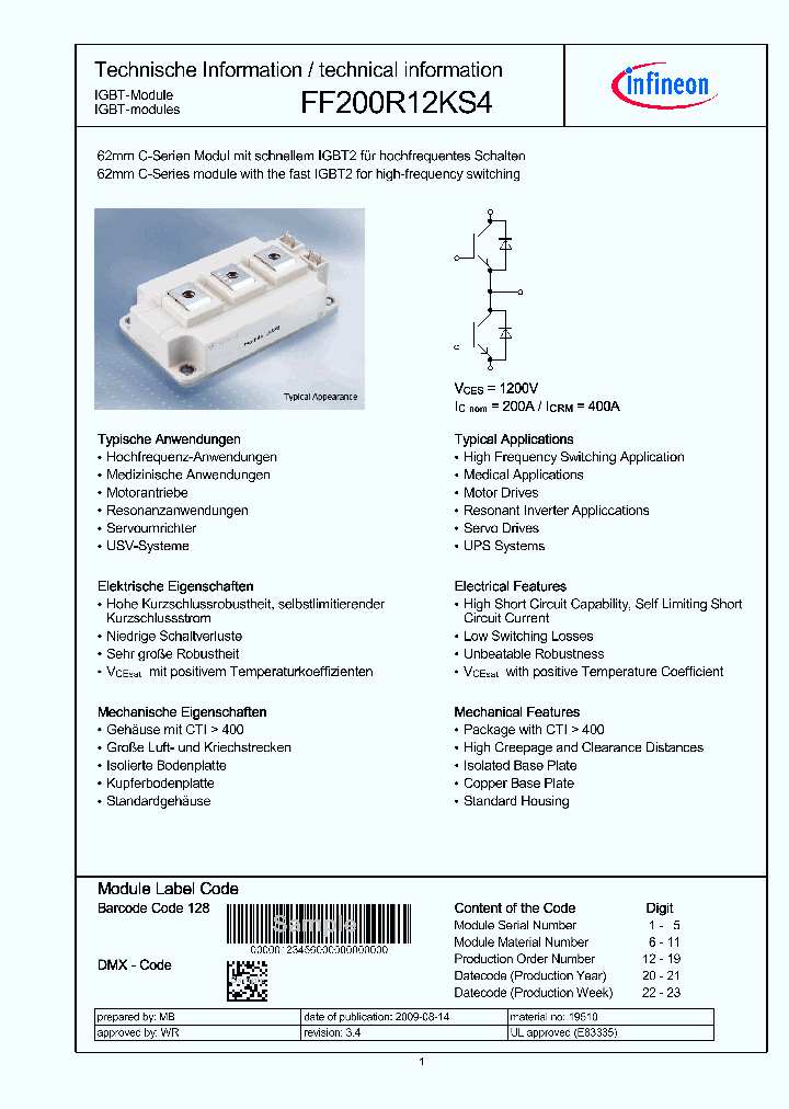 FF200R12KS4_518200.PDF Datasheet
