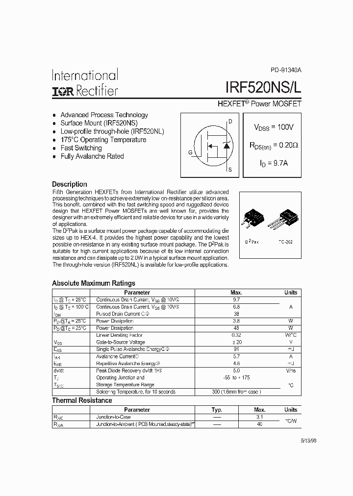 IRF520L_271328.PDF Datasheet