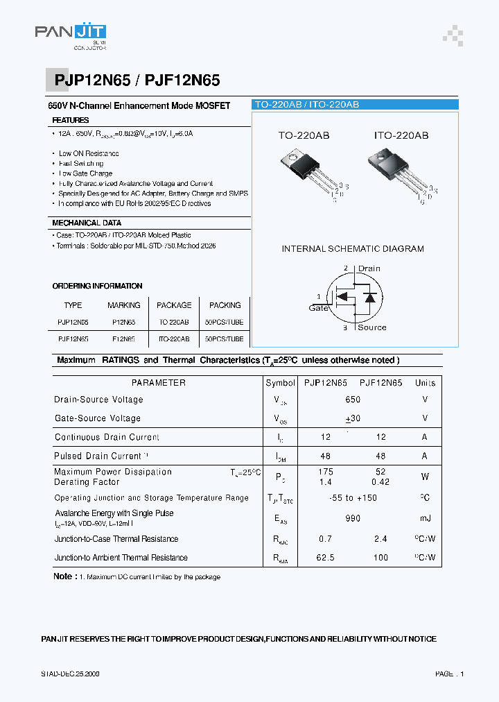 PJF12N65_619198.PDF Datasheet