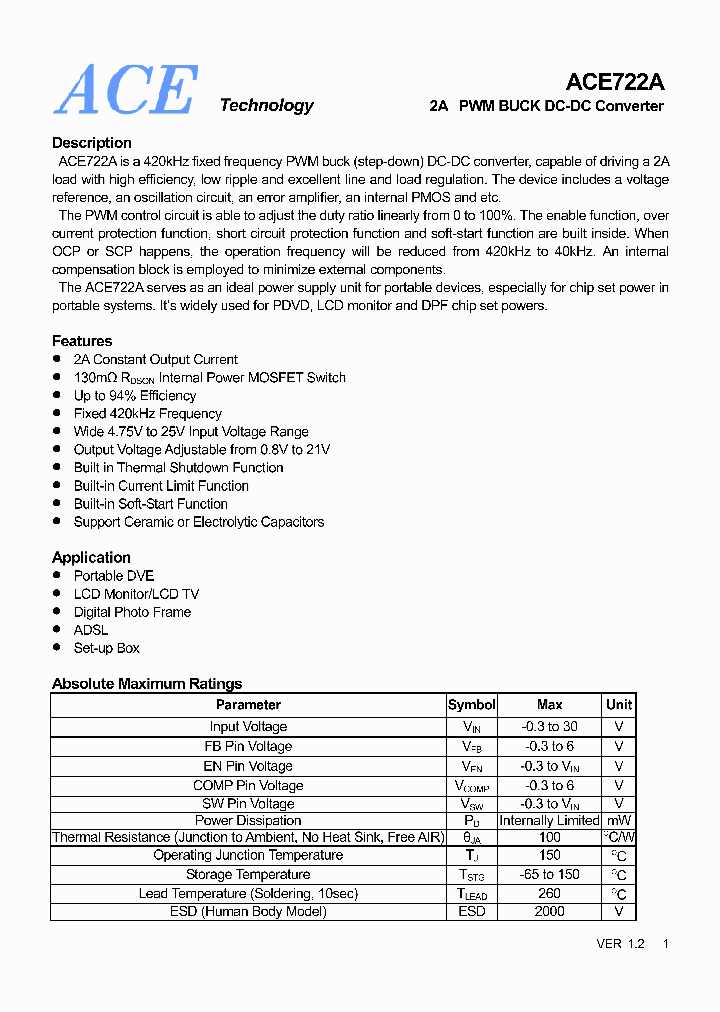 ACE722A_648306.PDF Datasheet