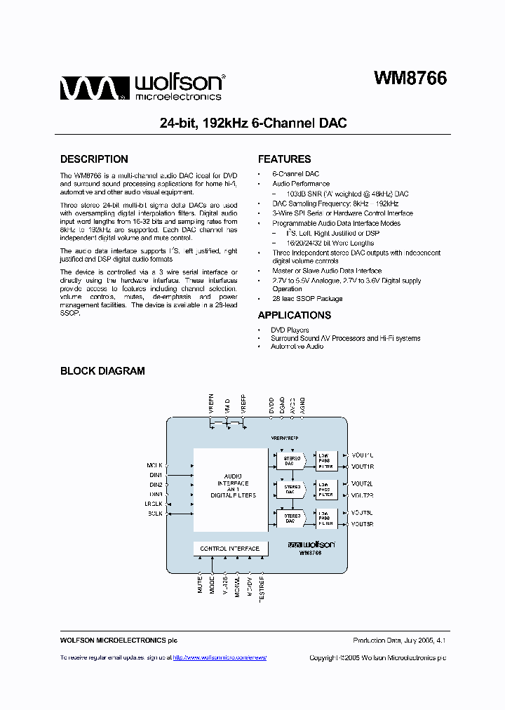 WM8766GEDSRV_693066.PDF Datasheet
