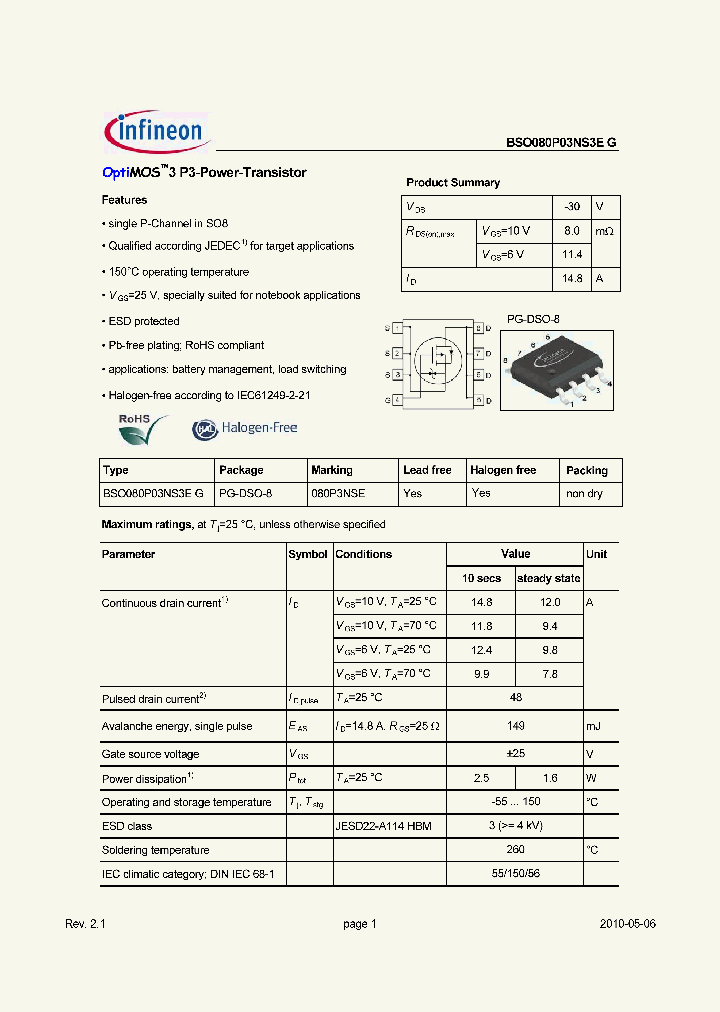 BSO080P03NS3EG_725987.PDF Datasheet