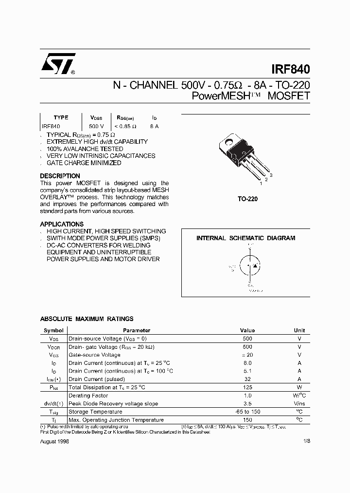 IRF840_422057.PDF Datasheet