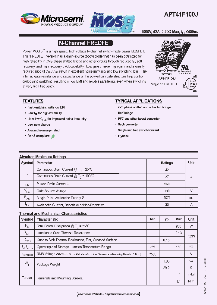 APT41F100J10_883603.PDF Datasheet