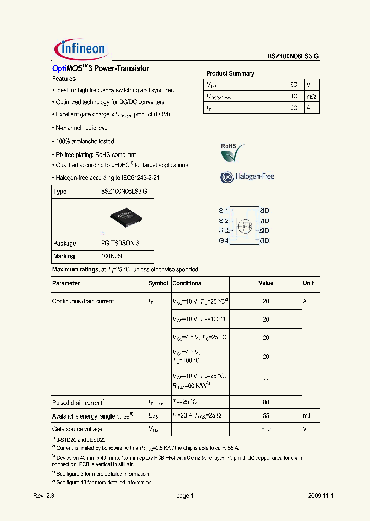 BSZ100N06LS3G_887415.PDF Datasheet