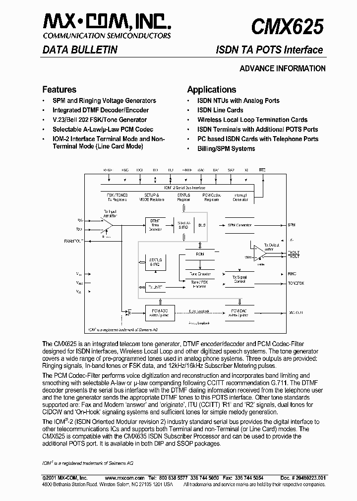 CMX625_604207.PDF Datasheet