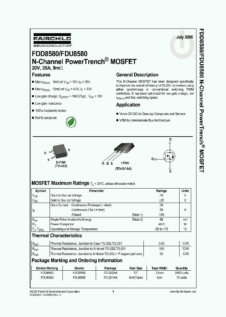 FDU8580_530840.PDF Datasheet