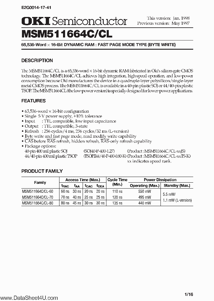 MSM511664C_488225.PDF Datasheet