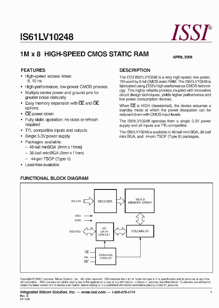 IS61LV10248-8BI_542399.PDF Datasheet