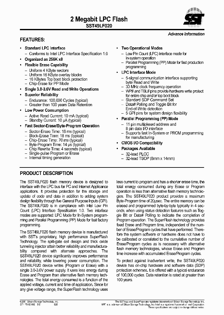 SST49LF020-33-4C-WH_559023.PDF Datasheet