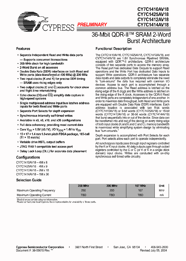 CY7C1412V18-200BZCES_689423.PDF Datasheet