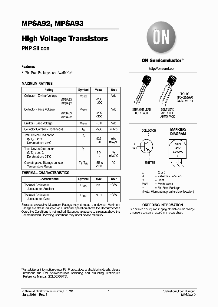 MPSA92RL1G_601725.PDF Datasheet