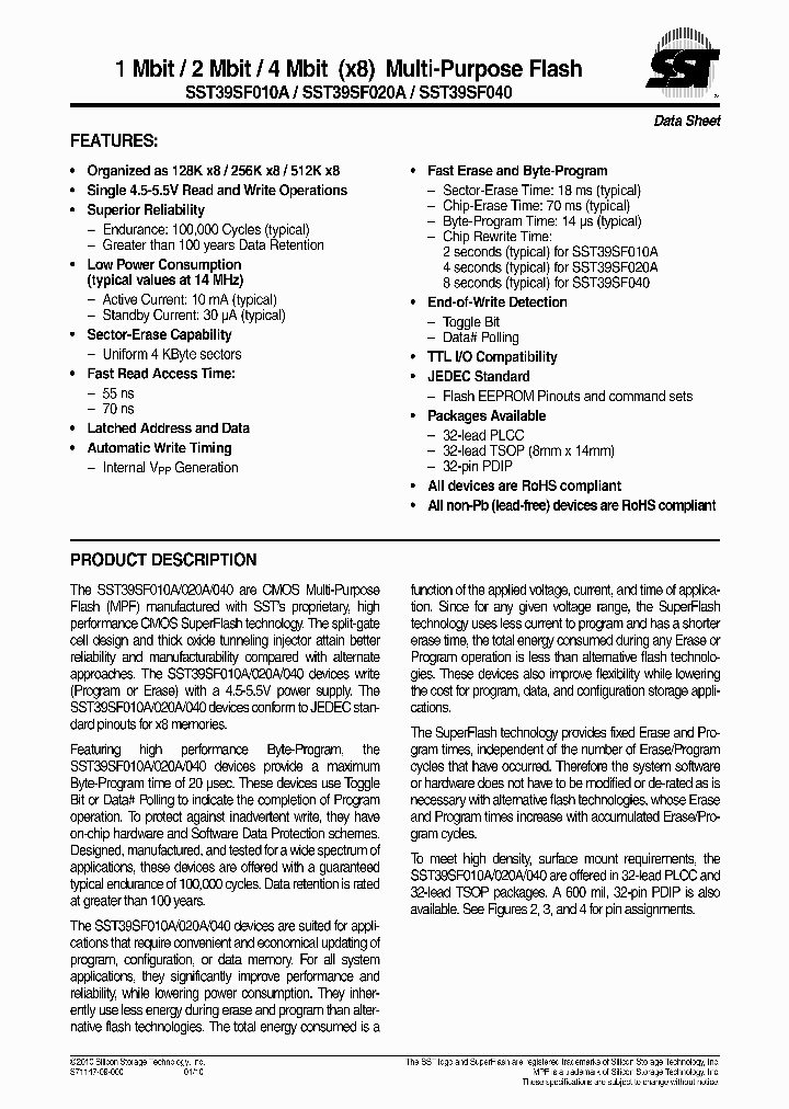 SST39SF020A-45-4I-WH_602502.PDF Datasheet