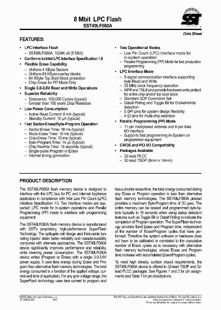 SST49LF080A-33-4C-WH_952172.PDF Datasheet
