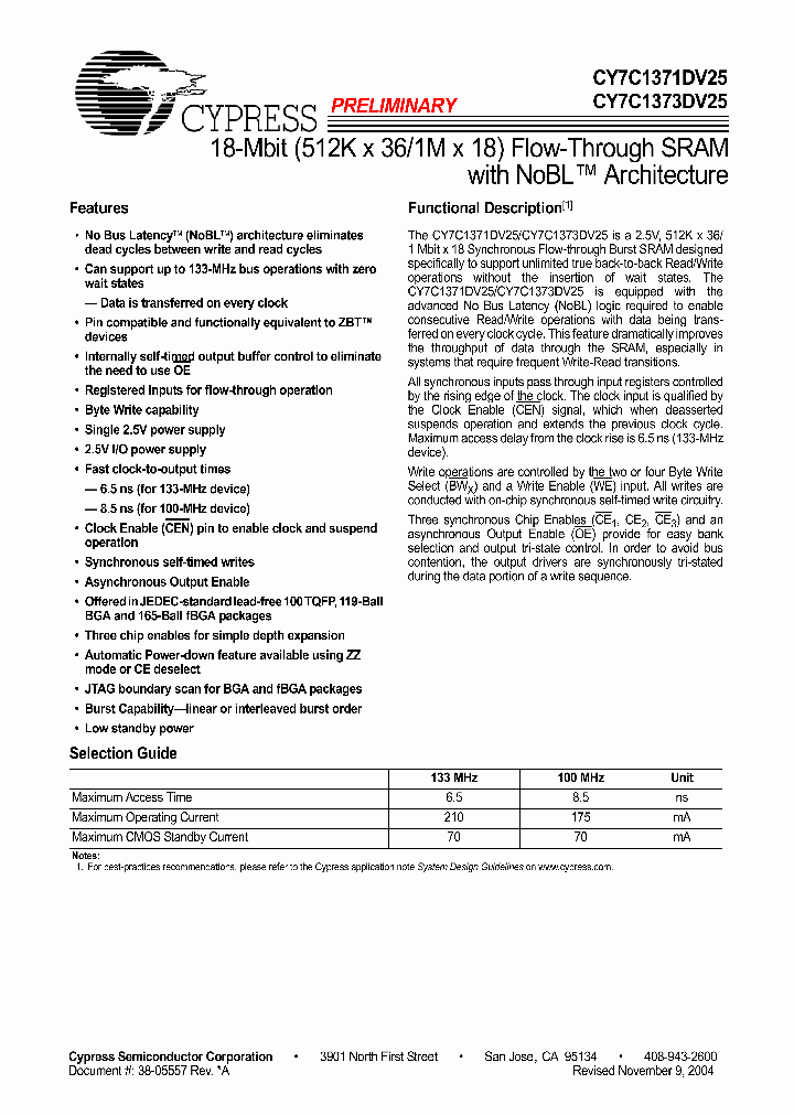 CY7C1371DV25-100AXC_884632.PDF Datasheet