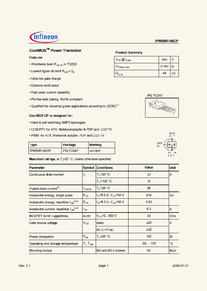 IPW50R140CP_1052556.PDF Datasheet
