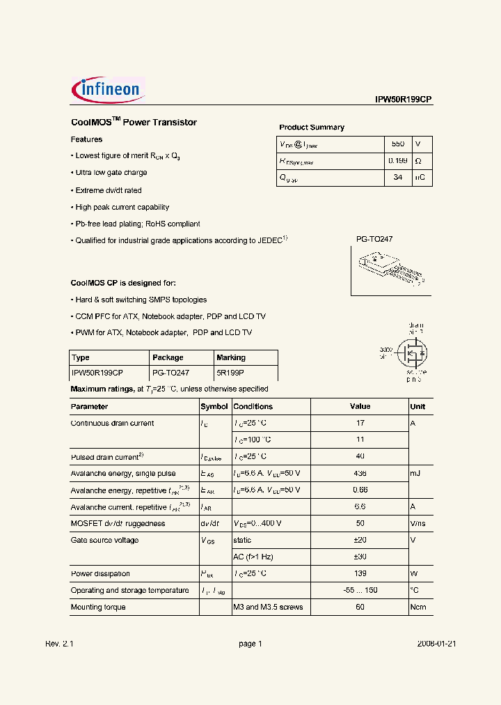 IPW50R199CP_1052558.PDF Datasheet