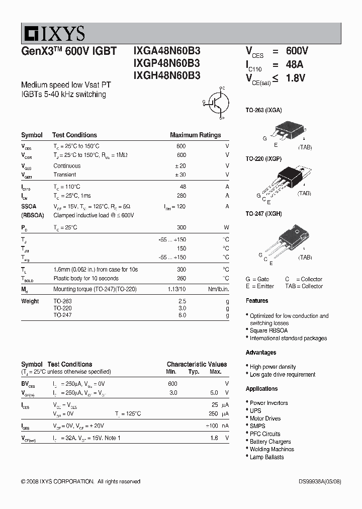 IXGP48N60B3_1063333.PDF Datasheet