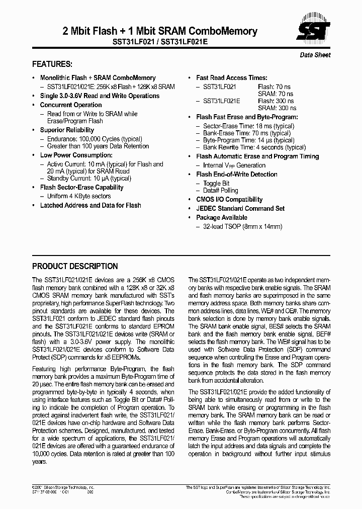 SST31LF021-300-4E-WH_670443.PDF Datasheet
