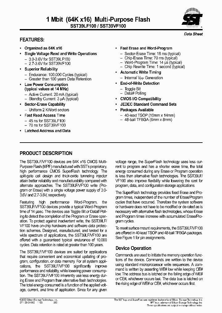 SST39VF100-70-4I-WI_670933.PDF Datasheet
