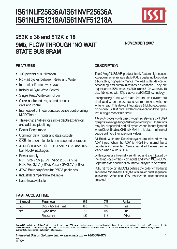 IS61NLF25636A-75B2I-TR_671288.PDF Datasheet