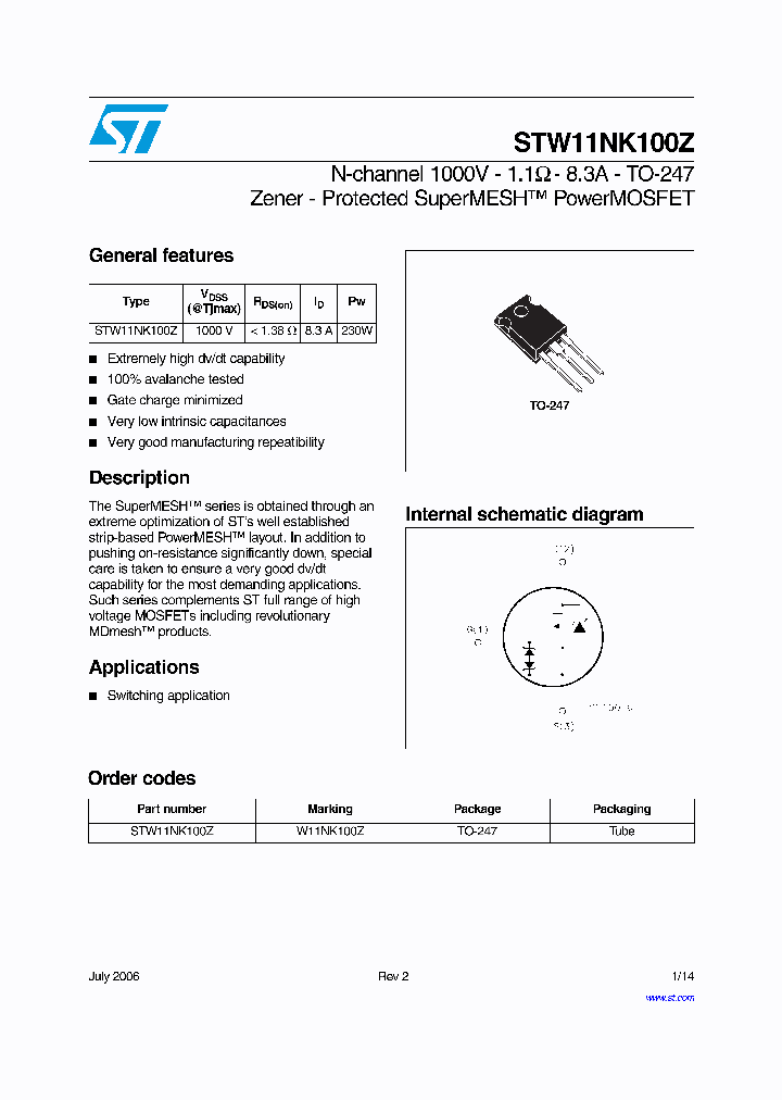 STW11NK100Z_1104391.PDF Datasheet
