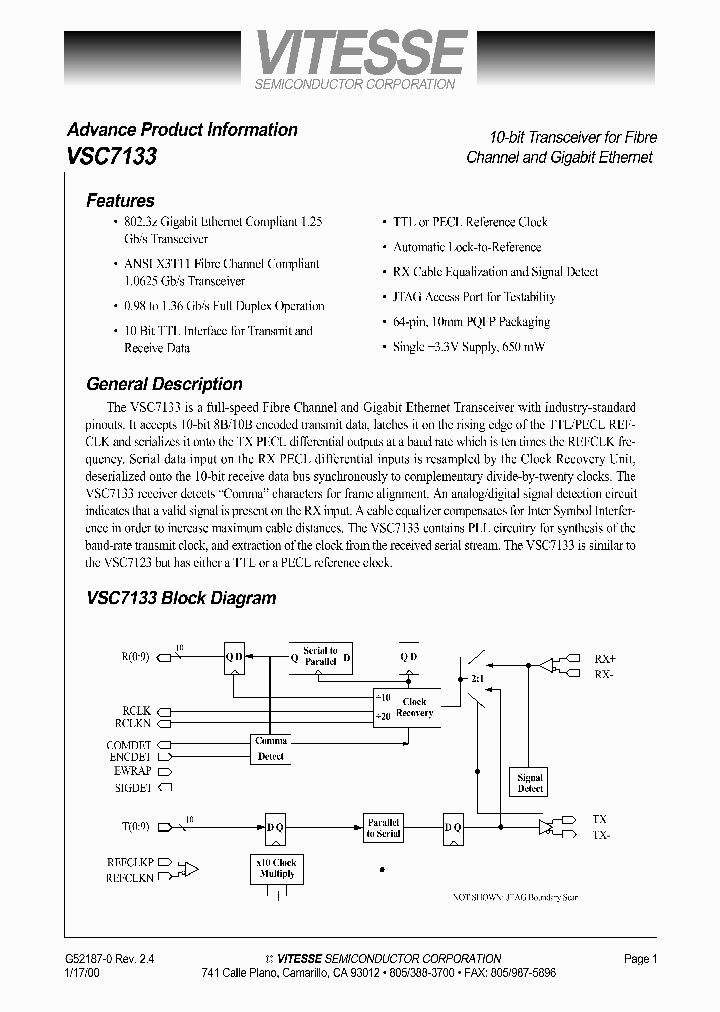 VSC7133QU_830000.PDF Datasheet