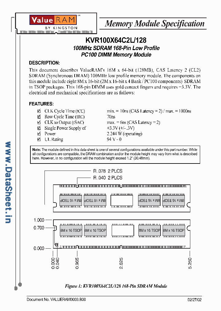 KVR100X64C2L128_862651.PDF Datasheet