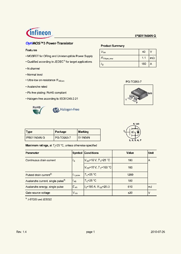 IPB011N04NG_1151907.PDF Datasheet