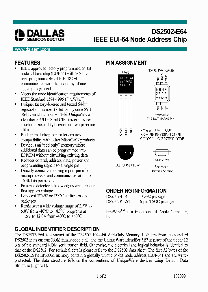 DS2502-E64_1173274.PDF Datasheet