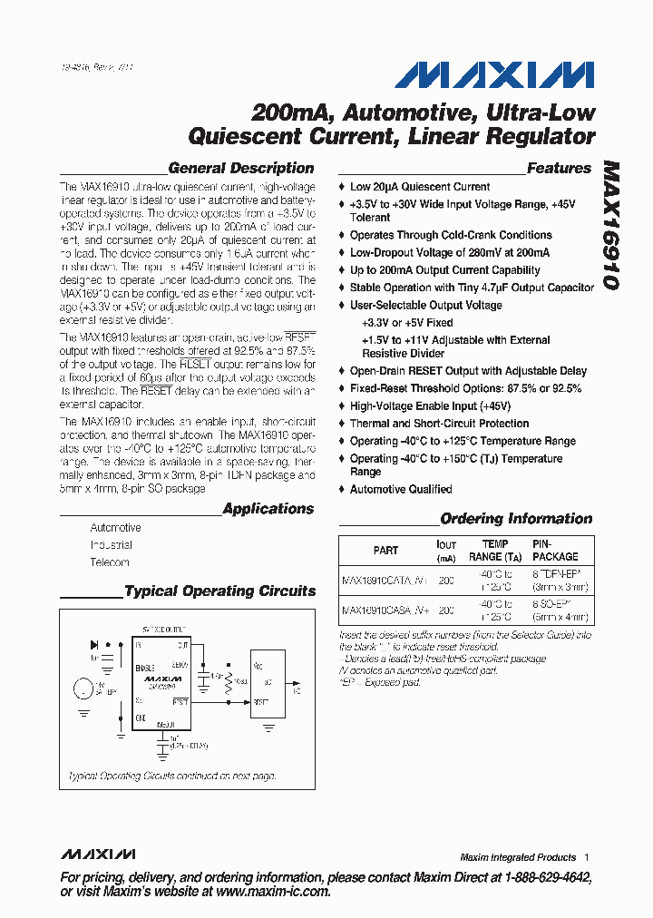 MAX16910CASAV_1178939.PDF Datasheet