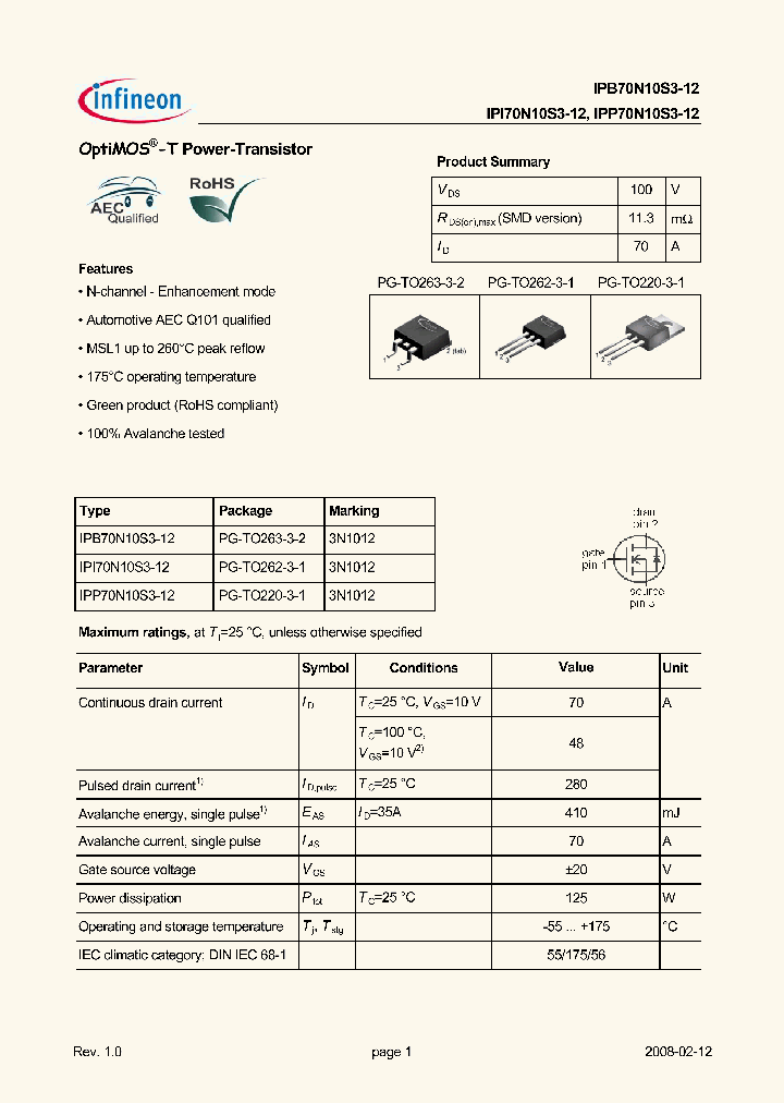 IPB70N10S3-12_1181619.PDF Datasheet