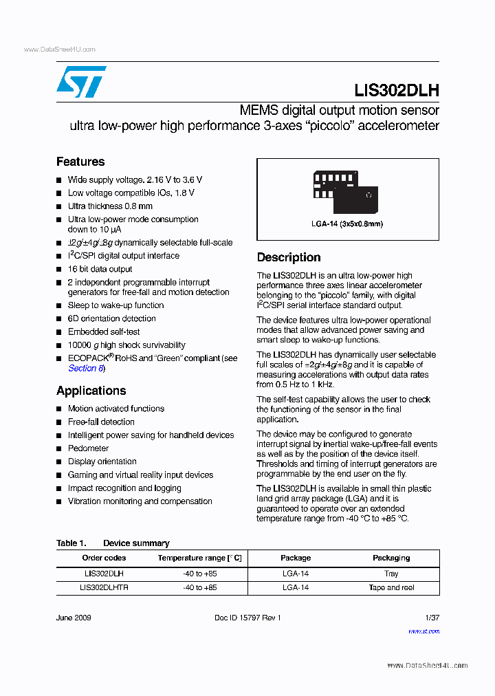 LIS302DLH_908942.PDF Datasheet