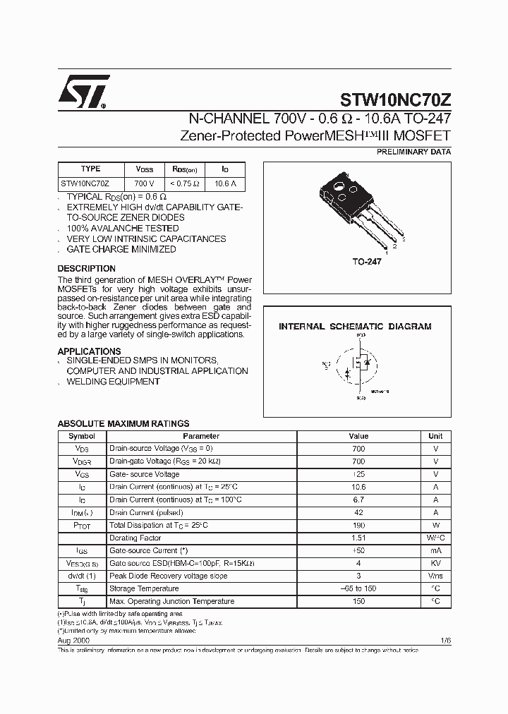 STW10NC70Z_1246725.PDF Datasheet