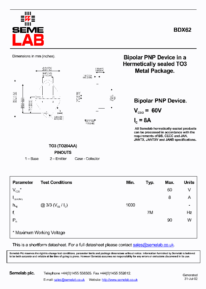 BDX62_743715.PDF Datasheet