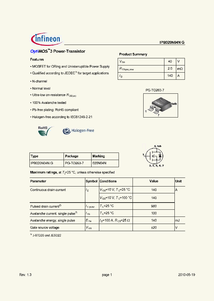 IPB020N04NG_1263809.PDF Datasheet