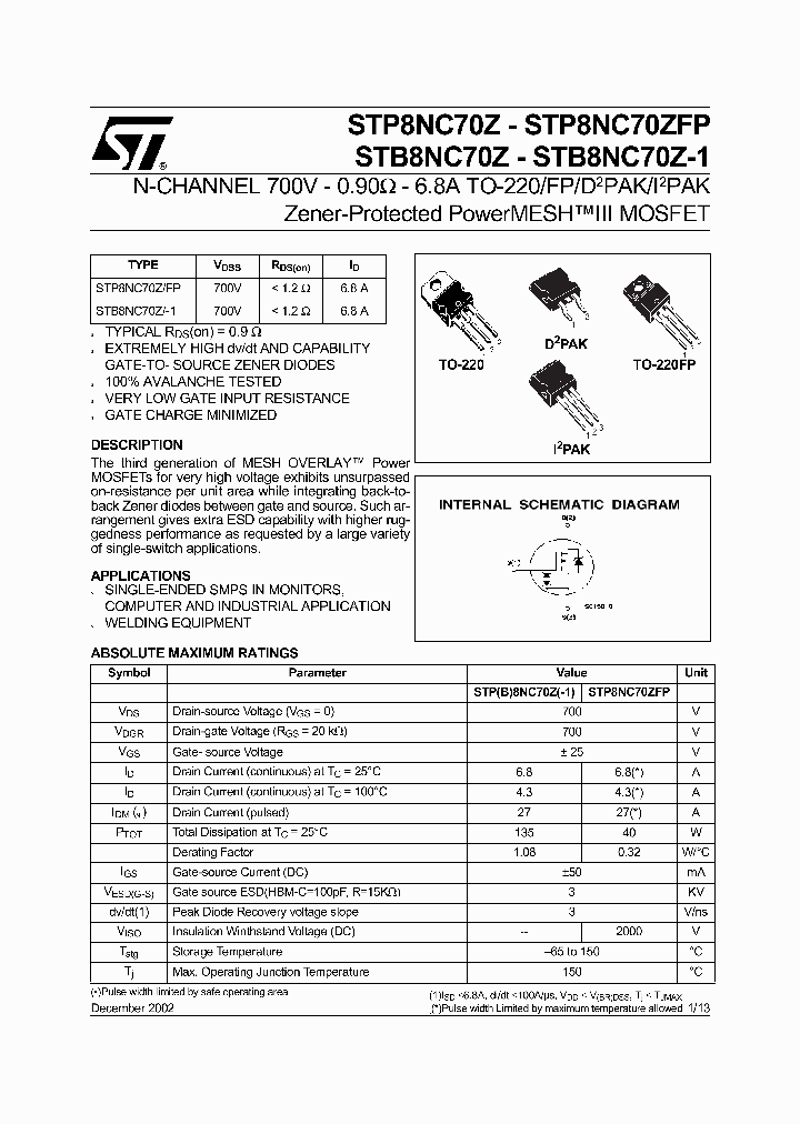 STB8NC70Z_1283888.PDF Datasheet