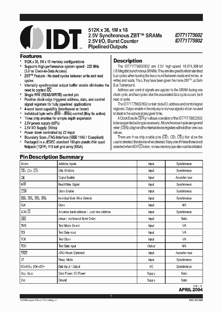 IDT71T75602S133BG_1284094.PDF Datasheet