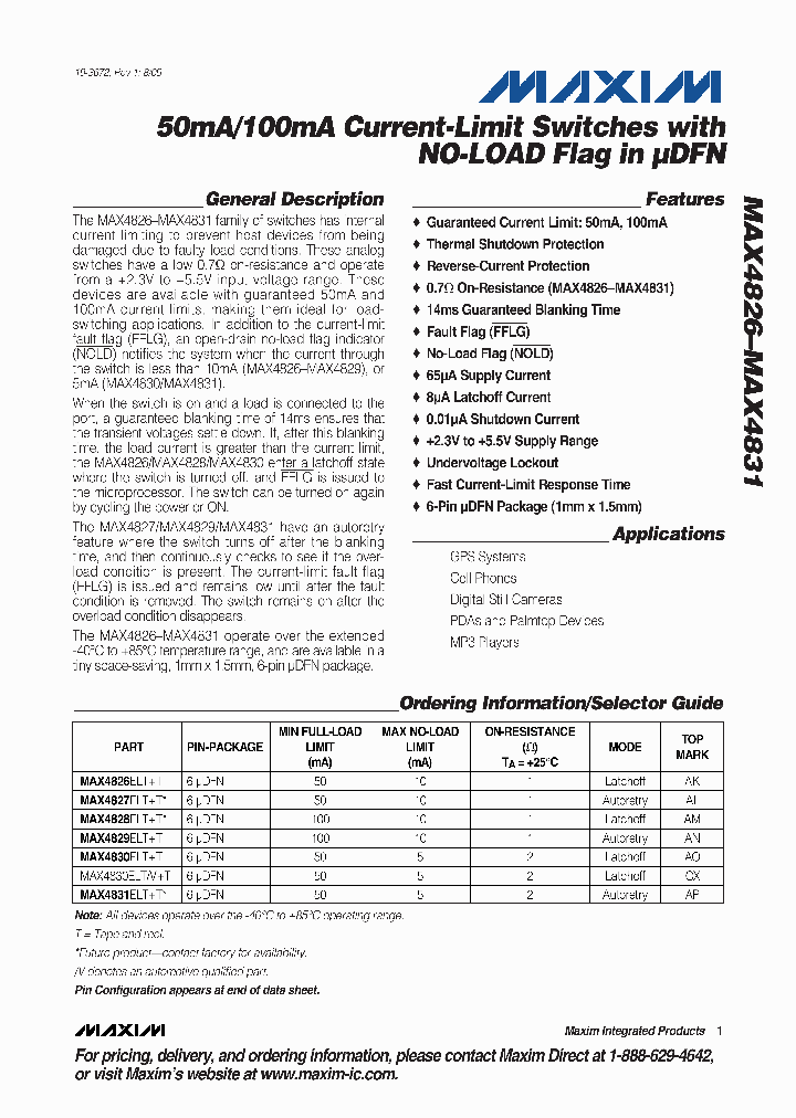 MAX4830ELV_1291434.PDF Datasheet