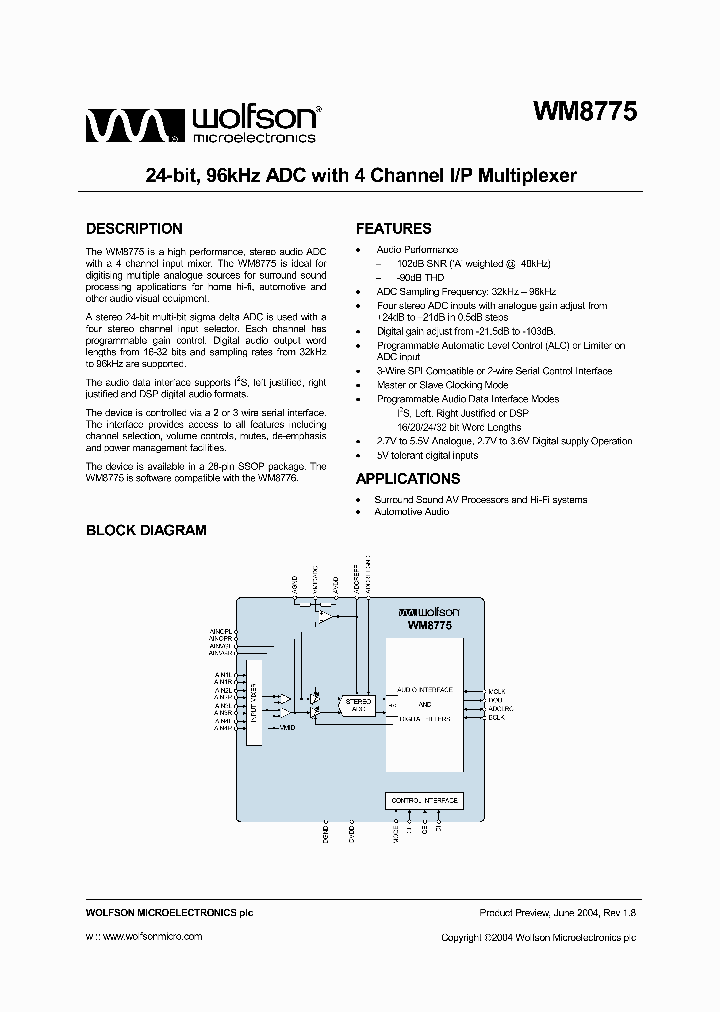WM8775EDSR_772474.PDF Datasheet