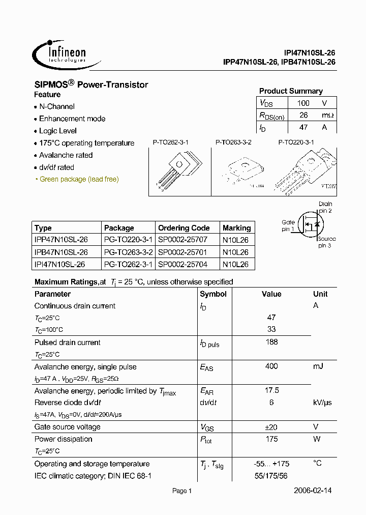 IPI47N10SL-26_1329632.PDF Datasheet