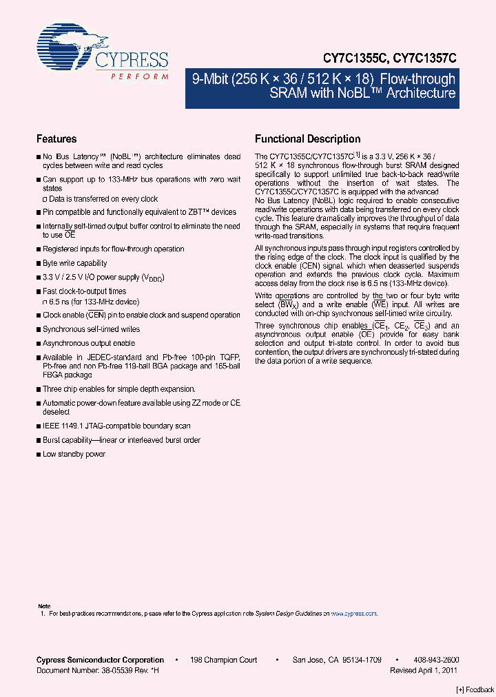 CY7C1355C-100BGC_1335125.PDF Datasheet