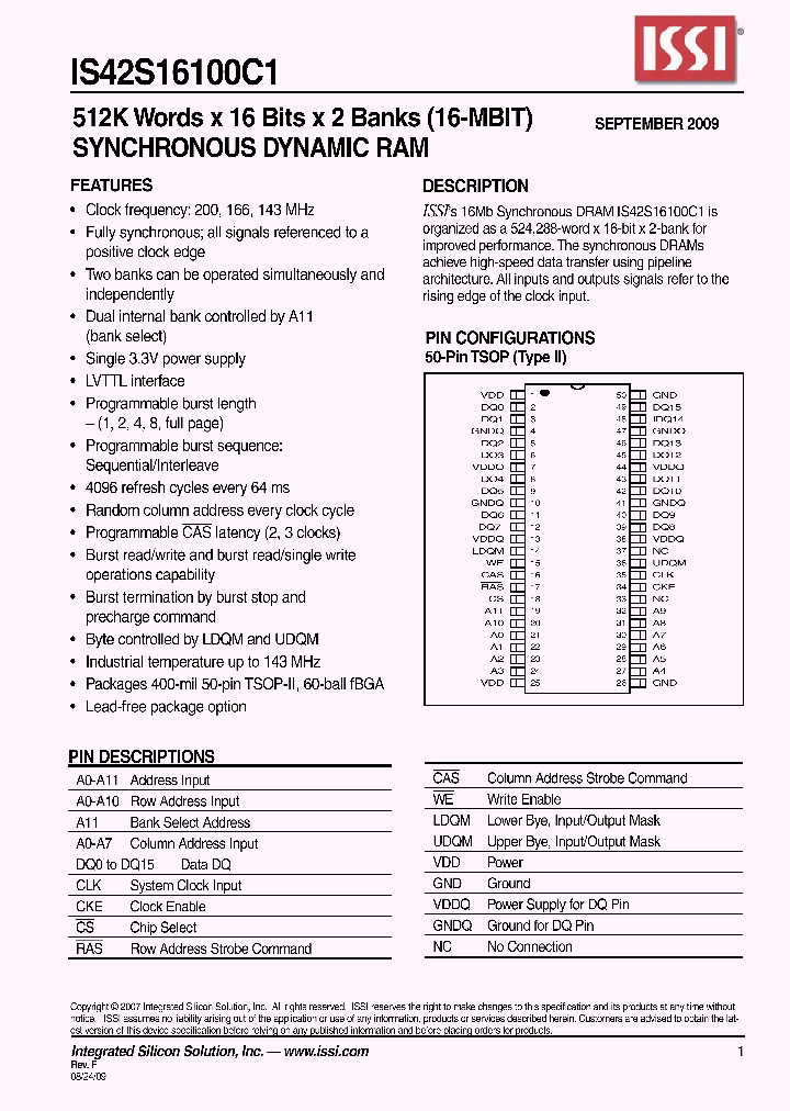 IS42S16100C1-6T-TR_797766.PDF Datasheet