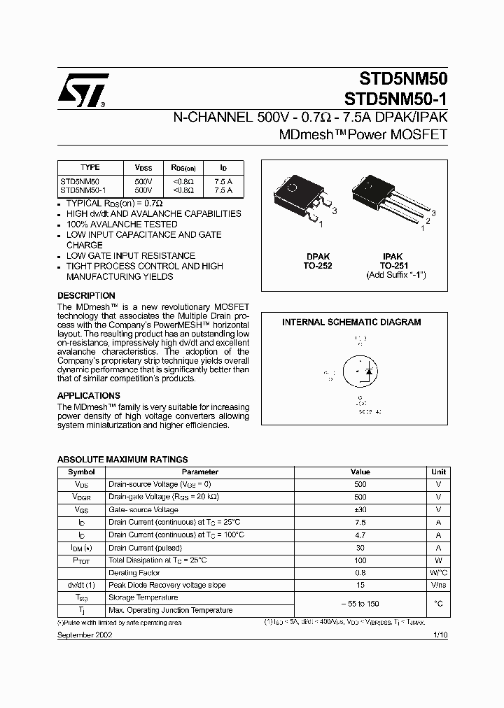 STD5NM50T4_1358527.PDF Datasheet