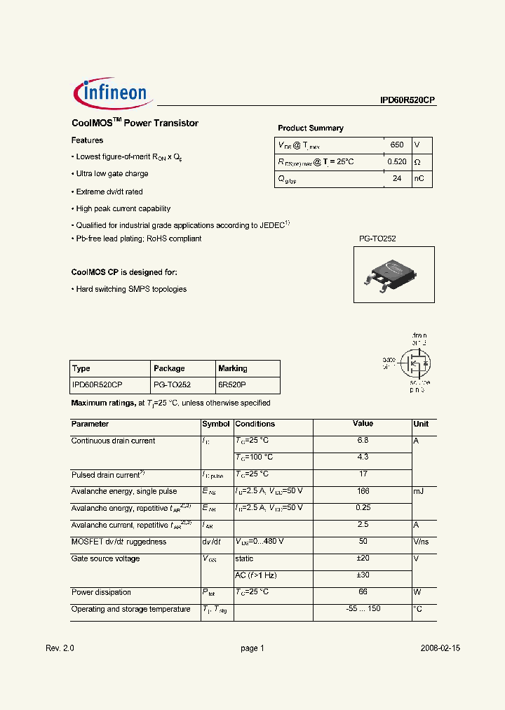 IPD60R520CP_1373340.PDF Datasheet