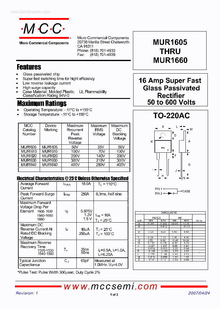 MUR1605_1171693.PDF Datasheet