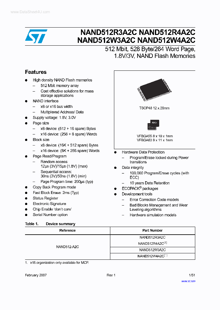 NAND512W3A2C_1113239.PDF Datasheet