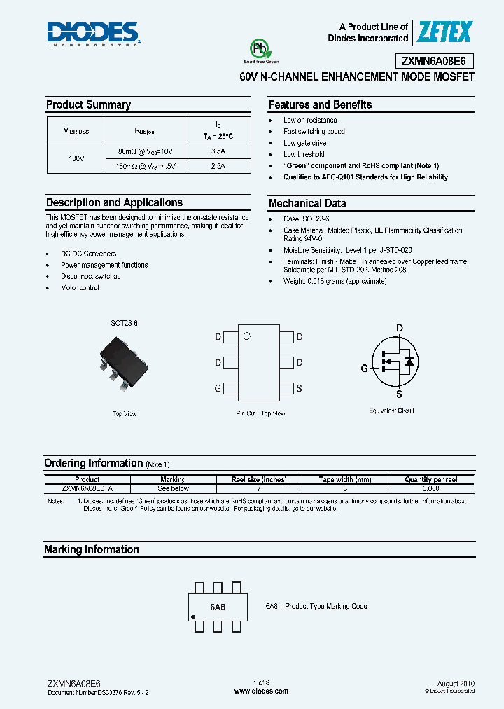 ZXMN6A08E6_1420025.PDF Datasheet